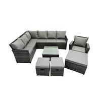 Fimous 10 Seat Outdoor Coffee Table Corner Sofa Set with 3 Stool Chair