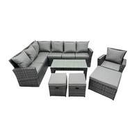 Fimous 10 Seat Outdoor Oblong Coffee Table Corner Sofa Set with 3 Stool