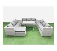 10 Seat Patio PE Rattan Garden Furniture with Big Stool Light Grey Fimous Light Grey One Size