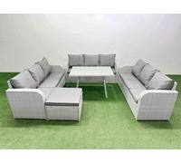 Fimous 10 Seat Outdoor Pe Rattan Garden Furniture With Cushions 3 Seater Sofa Big Stool Light Grey