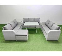 Fimous 10 Seat Outdoor Pe Rattan Garden Furniture With Cushions 3 Seater Sofa Side Table Big Stool Light Grey