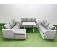 10 Seat PE Rattan Garden Furniture with 2 Side Tables Big Stool Fimous Light Grey One Size