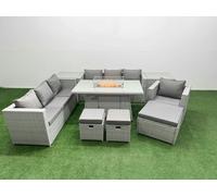 10 Seat PE Rattan Lounge Sofa Set Outdoor Garden Furniture Set Fimous Light Grey One Size