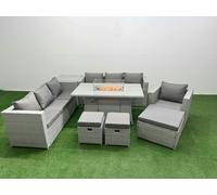 10 Seat PE Rattan Lounge Sofa Set Outdoor Garden Furniture Sets Fimous Light Grey One Size