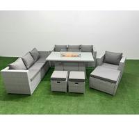 10 Seat PE Rattan Lounge Sofa Sets Outdoor Garden Furniture Set Fimous Light Grey One Size