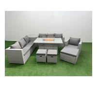 10 Seat PE Rattan Lounge Sofa Set Outdoor Garden Furniture Sets Fimous Light Grey One Size