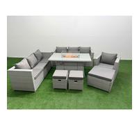 10 Seat PE Rattan Lounge Sofa Sets Outdoor Garden Furniture Set Fimous Light Grey One Size