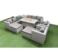 10 Seat PE Rattan Sofa Set Outdoor Garden Furniture Set Fimous Light Grey One Size