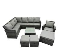 Fimous 10 Seat Outdoor Coffee Table Corner Sofa Set with 3 Stool Chair