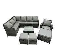Fimous 10 Seat Poly Rattan Outdoor Patio Coffee Table Corner Sofa Set With 4 Stool 2 Chairs For Garden Backyard Dark Grey Mixed