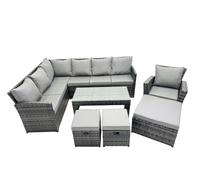 Fimous 10 Seat Outdoor Oblong Coffee Table Corner Sofa Set with Stool Chair in Dark Grey Fimous Dark Grey