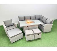 10 Seat Rattan Garden Furniture Corner Sofa Set Gas Firepit Table Set Fimous Light Grey One Size