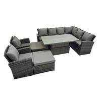 Fimous 10 Seat Rattan Garden Furniture Corner Sofa Set Outdoor Adjustable Lifting Dining Or Coffee Table Set With 2 Big Footstools
