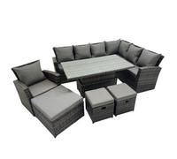 Fimous 10 Seat Rattan Garden Furniture Corner Sofa Set Outdoor Adjustable Lifting Dining Or Coffee Table Set With 3 Footstools