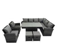 Fimous 10 Seat Rattan Garden Furniture Corner Sofa Set Outdoor Adjustable Lifting Dining Or Coffee Table Set With 2 Small Stools