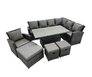 Fimous 10 Seat Rattan Garden Furniture Corner Sofa Set Outdoor Adjustable Lifting Dining Or Coffee Table Set With 3 Footstools