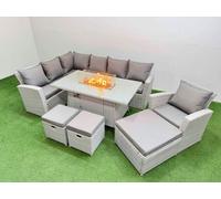 10 Seat Rattan Garden Furniture Corner Sofa Set with 3 Footstools Fimous Light Grey One Size