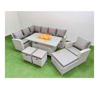 10 Seat Rattan Garden Furniture Corner Sofa Set with 3 Footstools Fimous Light Grey One Size