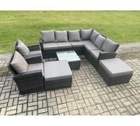 Fimous 10 Seat Rattan Garden Furniture Corner Sofa Set Outdoor Patio Sofa Table Set With 2 Big Footstool 2 Armchairs