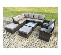 Fimous 10 Seat Rattan Garden Furniture Corner Sofa Set Outdoor Patio Sofa Table Set with 2 Big Footstool Dark Grey Mixed