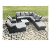 Fimous 10 Seat Rattan Garden Furniture Corner Sofa Set Outdoor Patio Sofa Table Set with 2 Big Footstool 2 Armchairs Dark Grey Mixed