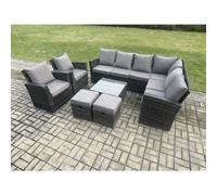 Fimous 10 Seat Rattan Garden Furniture Corner Sofa Set Outdoor Patio Sofa Table Set With 2 Small Footstools 2 Armchairs