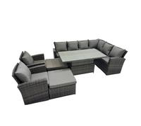 Fimous 10 Seat Rattan Garden Furniture Corner Sofa Set with 2 Big Footstools