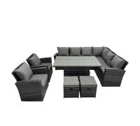 Fimous 10 Seat Rattan Garden Furniture Corner Sofa Set with 2 Small Footstool