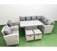 10 Seat Rattan Garden Furniture Corner Sofa Set with 2 Small Stools Fimous Light Grey One Size