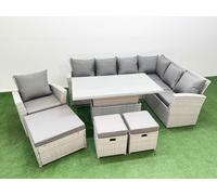 10 Seat Rattan Garden Furniture Corner Sofa Set with 3 Footstools Fimous Light Grey One Size