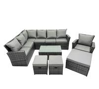 Fimous 10 Seat Rattan High Back Corner Sofa Set with 3 Stools Chair