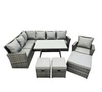 Fimous 10 Seat Rattan High Back Corner Sofa Set with 3 Footstool in Dark Grey Fimous Dark Grey