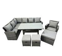 Fimous 10 Seat Rattan High Back Corner Sofa Set with 3 Stools Chair in Dark Grey Fimous Dark Grey