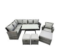Fimous 10 Seat Rattan High Back Corner Sofa Set with 3 Footstool in Dark Grey Fimous Dark Grey