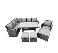 FIMOUS Rattan Corner Sofa Set 10-Seat High Back with 3 Stools Chair Dark Grey