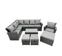 Fimous 10 Seat Rattan High Back Corner Sofa Set with 3 Stools Chair