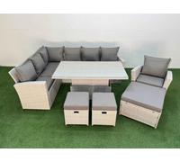 Fimous 10 Seat Rattan Outdoor Garden Furniture Corner Sofa Set Adjustable Lifting Dining Or Coffee Table Set With 3 Footstools