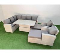 Fimous 10 Seat Rattan Outdoor Garden Furniture Corner Sofa Set Adjustable Lifting Dining Or Coffee Table Set With Armchair