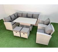 Fimous 10 Seat Rattan Outdoor Garden Furniture Corner Sofa Set Adjustable Lifting Dining Or Coffee Table Set With 2 Footstools