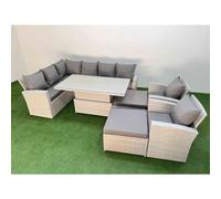 Fimous 10 Seat Rattan Outdoor Garden Furniture Corner Sofa Set Adjustable Lifting Dining Or Coffee Table Set With Armchair