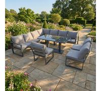 Fimous 10 Seater Aluminium Garden Corner Sofa Dining Set with Adjustable Rising Dining Table - Dark Grey