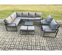 Fimous 10 Seater Aluminium Garden Furniture Set Outdoor Lounge Corner Sofa 2 Pcs Chair Square Coffee Table Sets with 2 Small Footstools Dark Grey Fimous Dark Grey