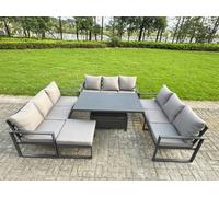 Fimous 10 Seater Aluminium Garden Furniture Set with Adjustable Rising Dining Table, Footstool - Dark Grey