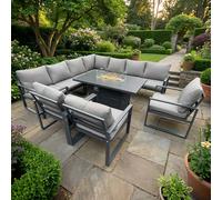 Fimous Aluminum Outdoor Garden Furniture Corner Sofa 3 PC Chairs Gas Fire Pit Dining Table Sets10 Seater