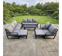 Fimous 10 Seater Aluminium Garden FurnitureSet with 2 Sofas, 2 Chairs, Coffee Table & 2 Large Footstools - Dark Grey