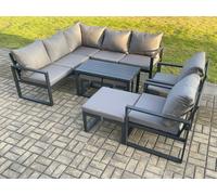 10 Seater Aluminium Outdoor Garden Furniture Set Patio Lounge Sofa with Oblong Coffee Table 3 Footstools Dark Grey Fimous Dark Grey One Size