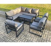 Fimous 10 Seater Aluminium Outdoor Garden Furniture Set Patio Lounge Sofa with Oblong Coffee Table Chair 2 Small Footstools Dark Grey Fimous Dark Grey