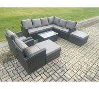 10 Seater High Back Outdoor Garden Furniture Set Rattan Corner Sofa Set With Rectangular Coffee Table Big Footstool Fimous Dark Grey One Size