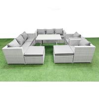 10 Seater Garden Furniture Set with 2 Big Stool Light Grey Fimous Light Grey One Size