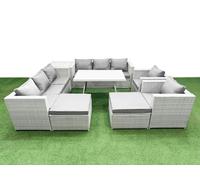 Fimous 10 Seater Garden Furniture Set with 2 Big Stool Side Table Light Grey Fimous Light Grey